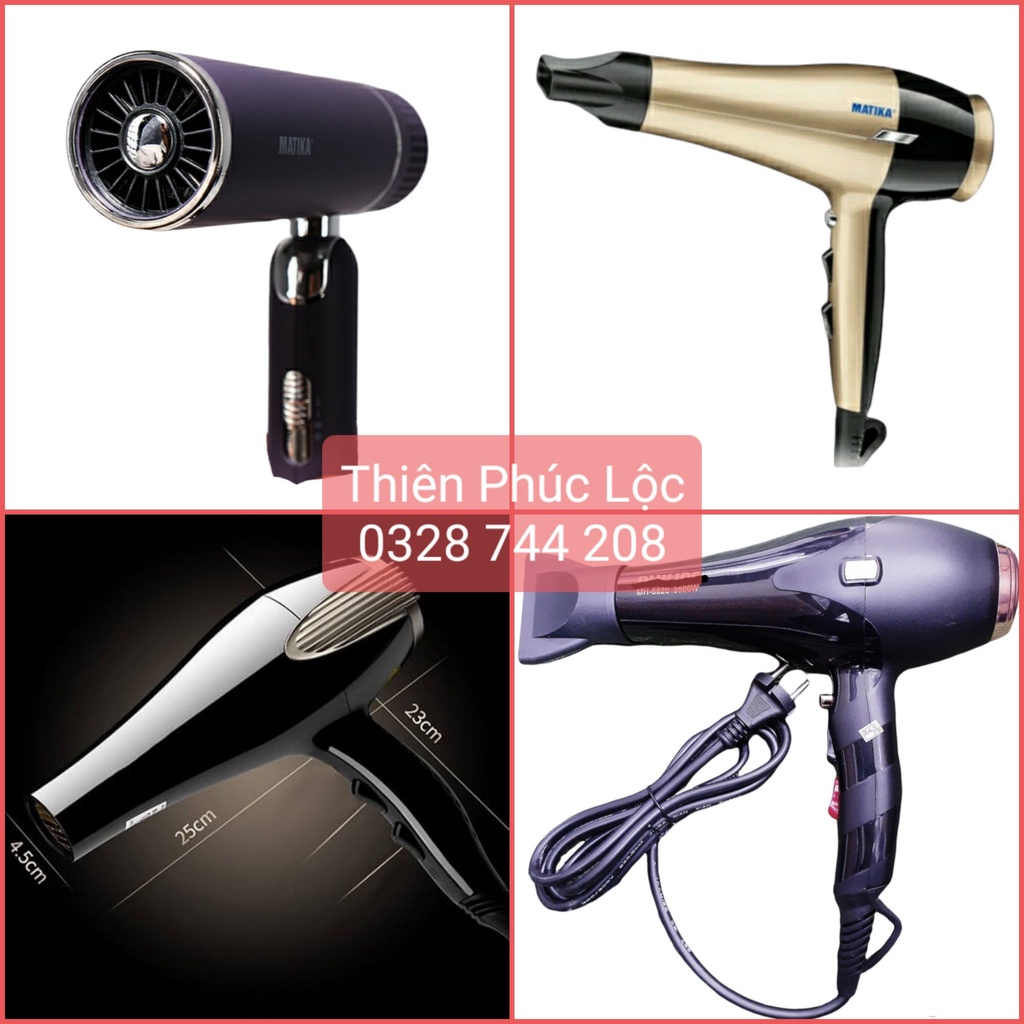 Máy sấy tóc công suất lớn các loại, 2 chiều nóng - mát, PH-6615, HM-6620, Matika MTK-3315, MTK3316