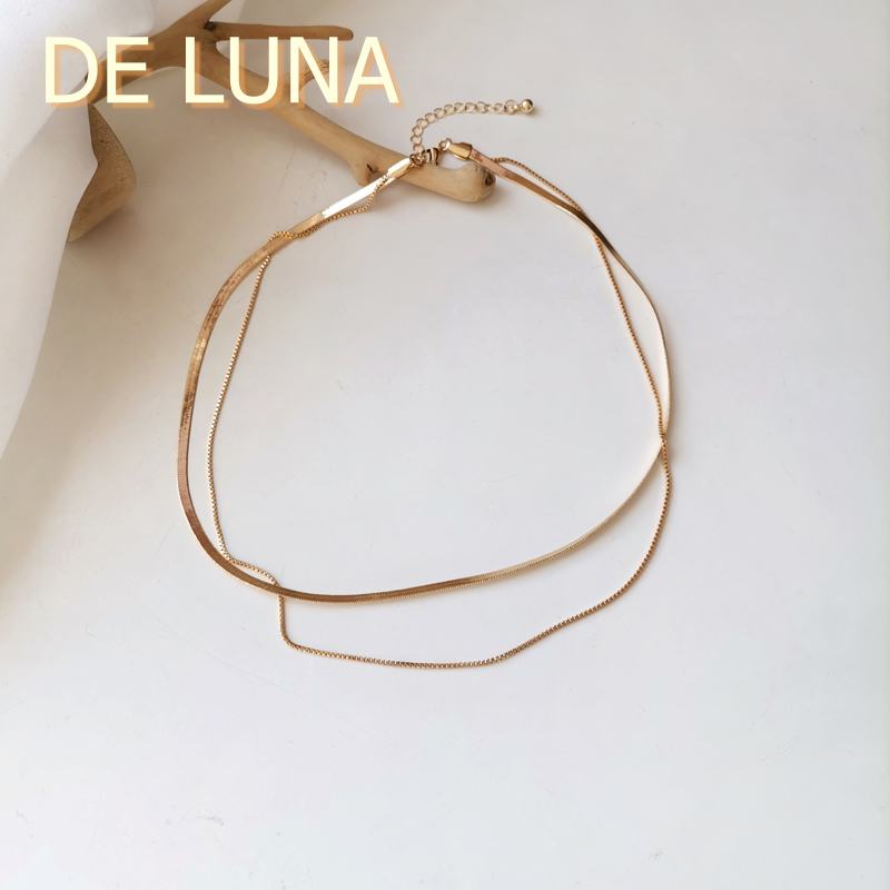 Vòng cổ, chocker 2 tầng cá tính màu vàng gold phong cách trẻ trung thời thượng De Luna VC3004