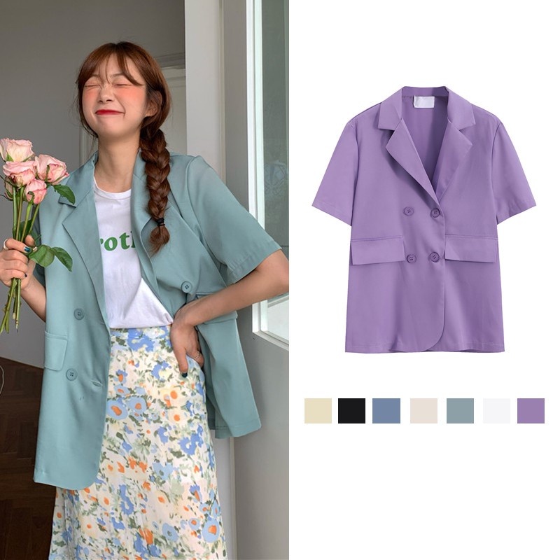Áo Khoác Blazer Tay Ngắn Dáng Rộng Thời Trang Mùa Hè Cho Nữ