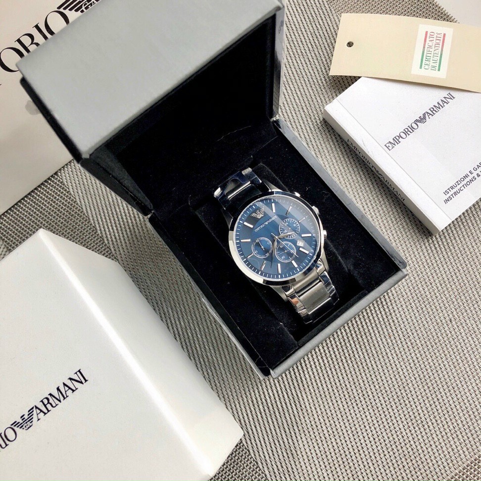 Đồng Hồ Nam Armani AR2448 Mặt Xanh Chronograph Classic Dây Thép Size 42mm