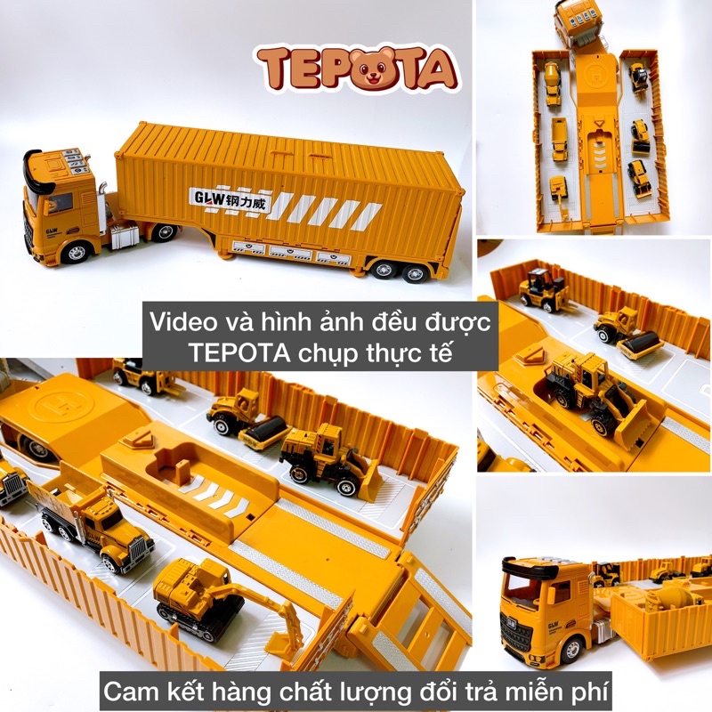 Hộp Xe Container Đồ Chơi Cỡ Lớn Cao Cấp Mô Hình Kèm 6 Xe Nhỏ Công Trình + 42 Chi Tiết Phát Nhạc X03CONG