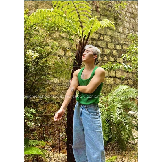 Áo ba lỗ nam cổ vuông màu xanh két