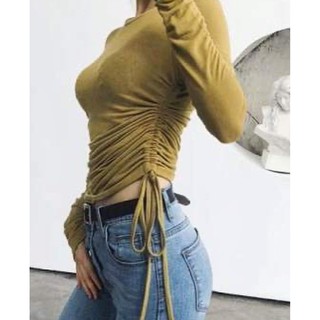 [Kisserine] Áo thun tay dài rút 2 bên BASIC TOP