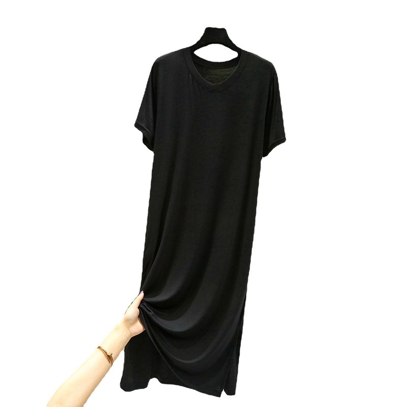 Đầm Ngủ Cotton Tay Ngắn Cổ Chữ V Dáng Rộng Màu Trơn Thoải Mái Thời Trang Mùa Hè Cho Nữ