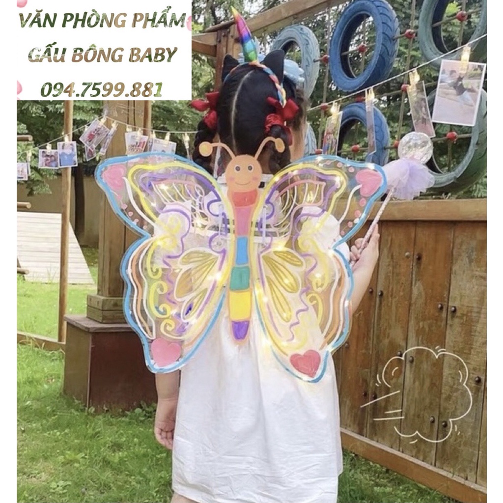 Đồ chơi cánh bướm cánh tiên phát sáng tự tô màu cho bé, hóa trang, cosplay trung thu Halloween