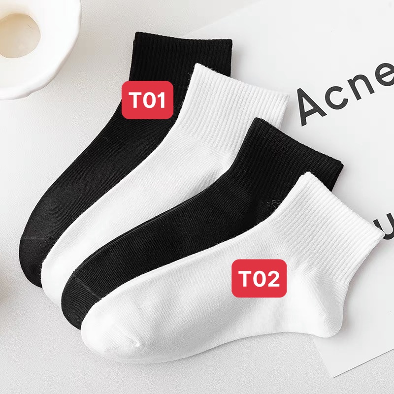 Tất nữ cổ ngắn nhún hàn quốc đẹp cao cấp cute màu trắng đen SHOESCARE T1