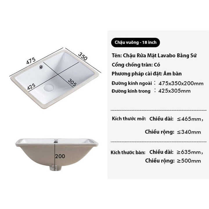 Chậu Rửa Mặt Lavabo Âm Bàn Bằng Sứ LB21
