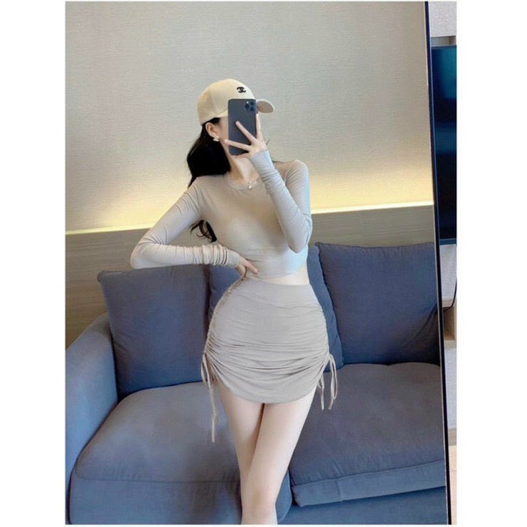 Set đồ nữ cá tính, set croptop chân váy rút form chuẩn mặc tôn dáng style sexy chất thun co giãn thoải mái hàng cao cấp | BigBuy360 - bigbuy360.vn