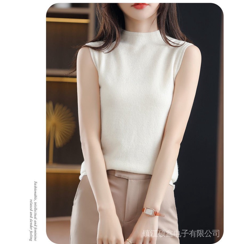 Áo Dệt Kim Sát Nách Cổ Cao Dáng Ôm Phong Cách Phương Tây Thời Trang Mới Cho Nữ
