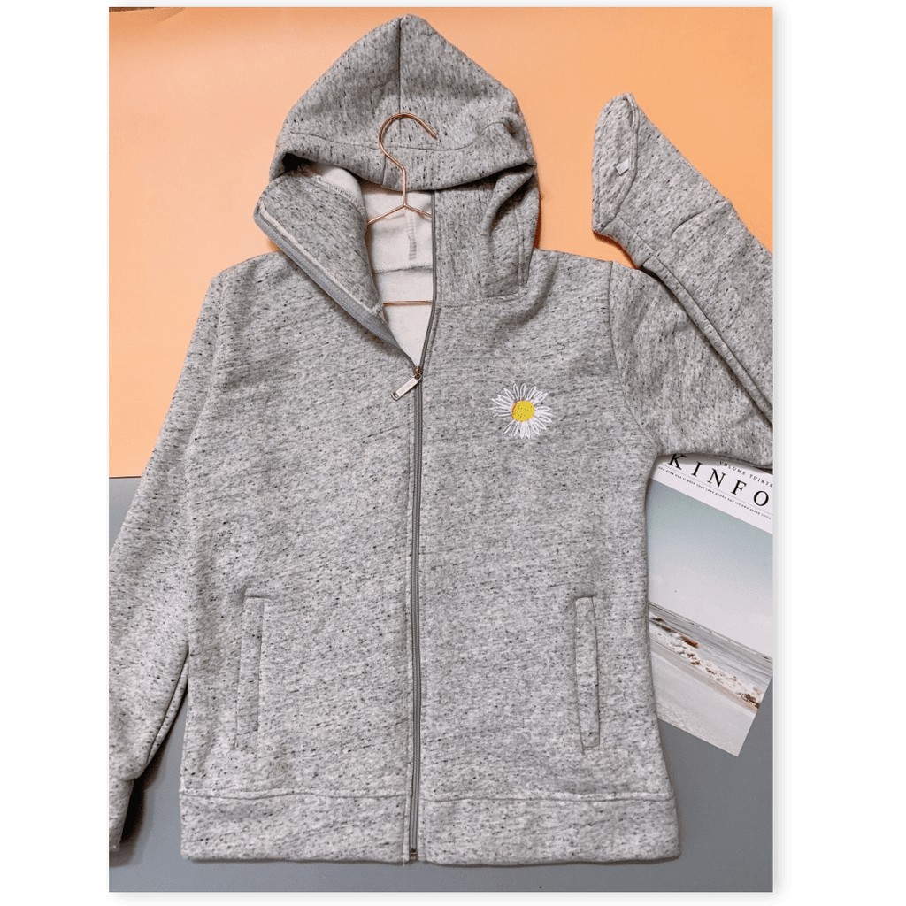 Áo khoác hoodie nam nữ in hình hoa cúc che mặt tay, (FreeSize dưới 65Kg), form rộng phong cách Hàn Quốc, áo hoodie form