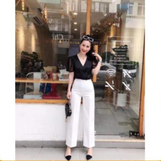 Quần vintex ống rộng lưng cao khóa sườn sang chảnh | BigBuy360 - bigbuy360.vn