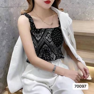 DUNEA Áo Croptop Hai Dây Nhún Bèo Quyến Rũ Thời Trang Cho Nữ