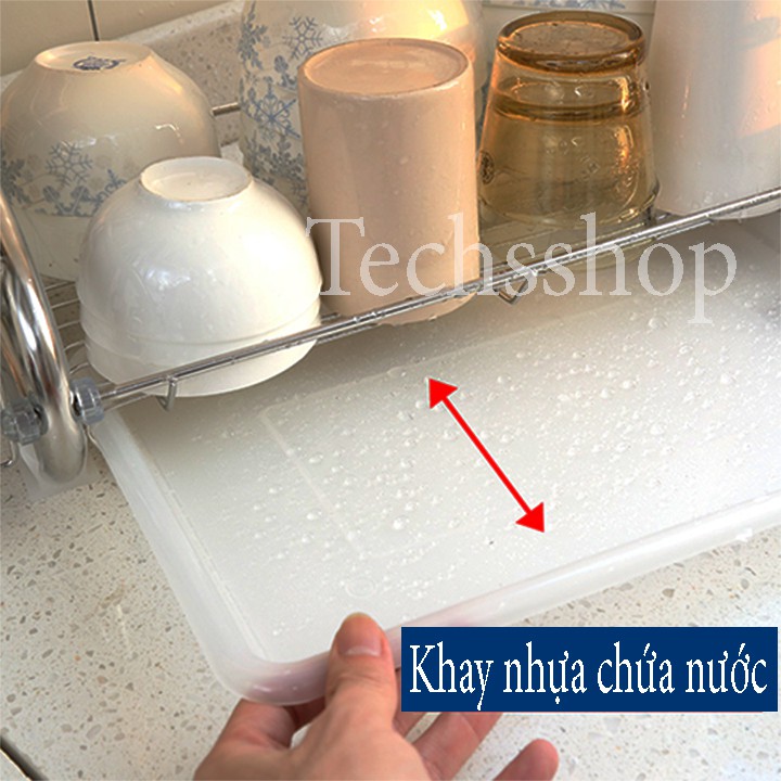 Kệ Úp Chén Ly Inox 2 Tầng Chữ S Có Khay Chứa Nước - Kệ Nhà Bếp Đựng Muỗng Đũa Thép Không Rỉ