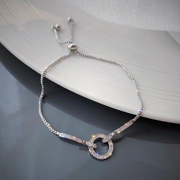 Vòng đeo tay bạc S925 khảm kim cương giả phong cách Hàn Quốc thời trang sang trọng cao cấp