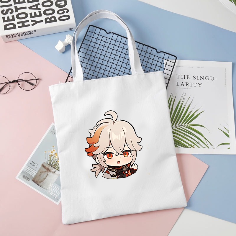 Túi tote vải trắng đeo vai in hình nhân vật KAZUHA Genshin Impact game chibi anime phong cách cá tính