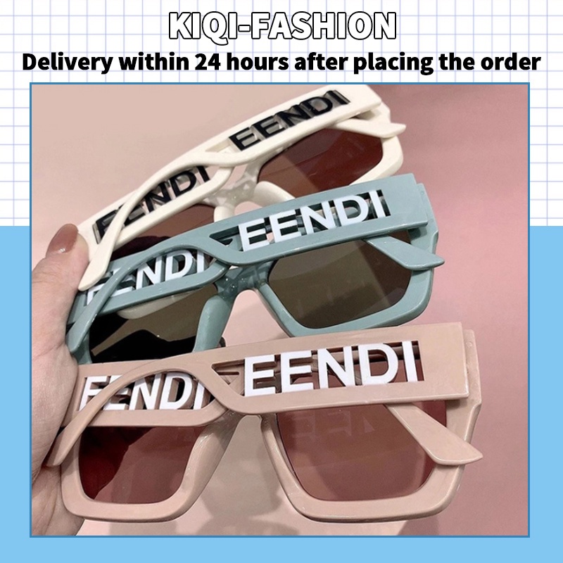 (KIQI-FASHION) COD Kính Mát Gọng Vuông Họa Tiết Chữ Phong Cách Âu Mỹ Thời Trang Chống Tia Uv400 Dành Cho Nam Nữ