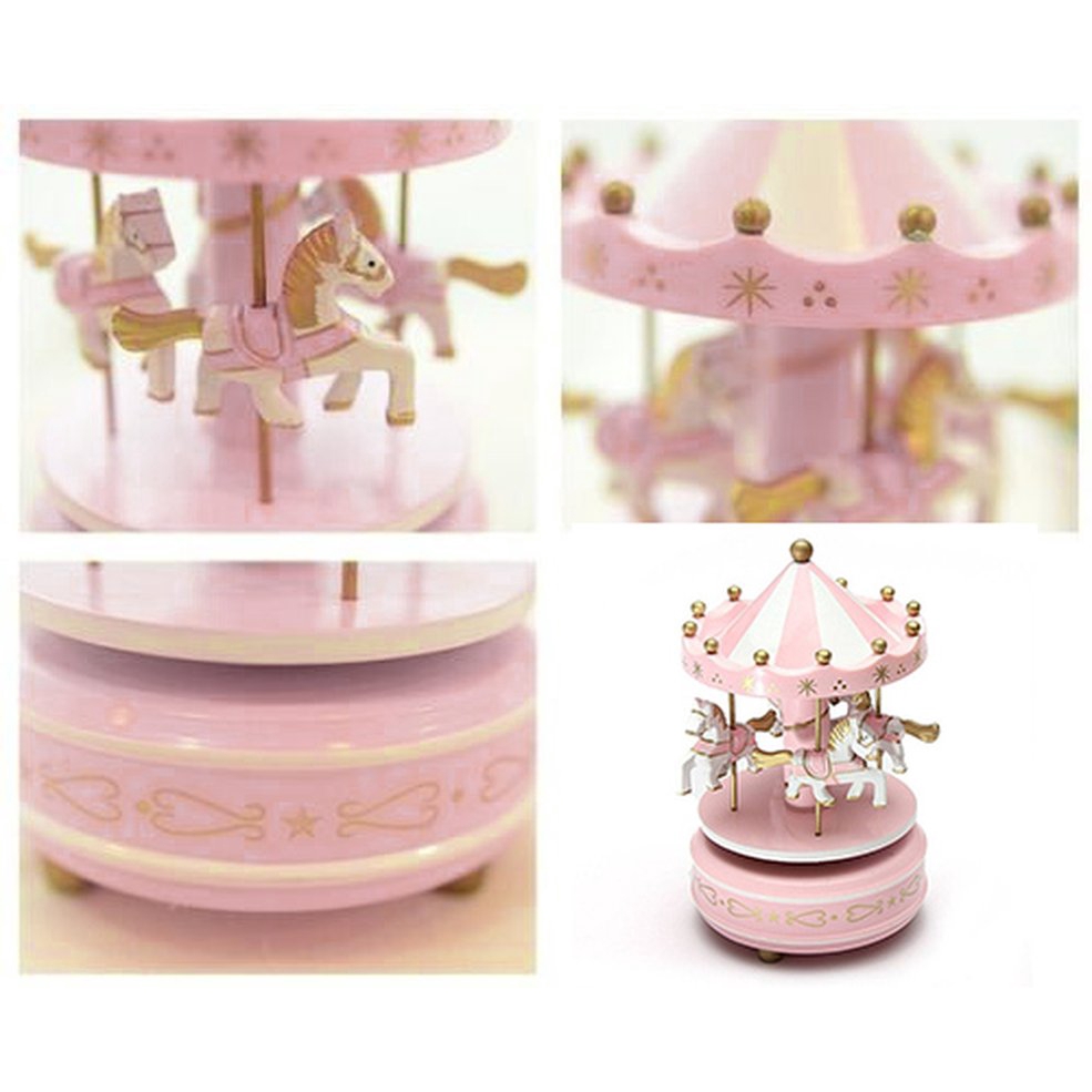 •NEW•Wooden Merry-Go-Round Carousel Music Box Kids Toys Gift Wind-Up Musical Box