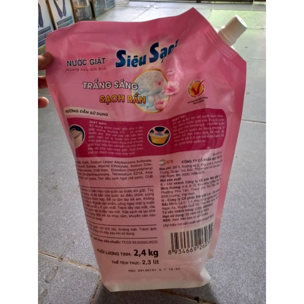Nước giặt hương hoa anh đào siêu sạch LIX 2,4kg