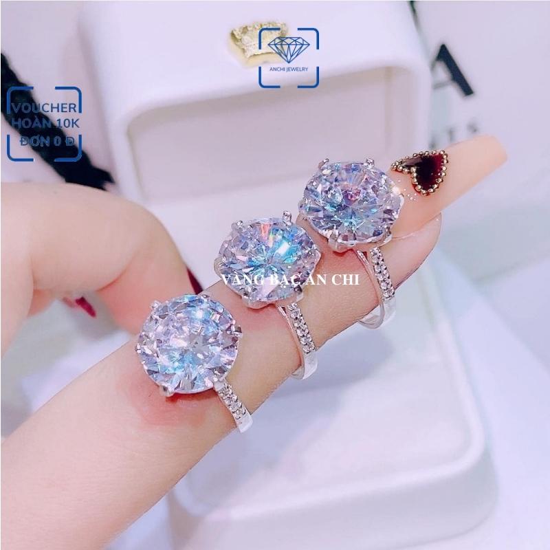 Nhẫn nữ mặt đá to 8ly , chuẩn bạc ý 925 bao sáng - anchi jewelry