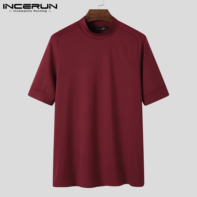 Áo thun INCERUN ngắn tay màu trơn phong cách đơn giản cho nam mặc thường ngày