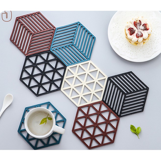 Miếng Lót Bát Đĩa Chống Trơn Trượt Cách Nhiệt Chất Liệu Silicon Họa Tiết Hình Học 88294 Shop Gia Dụng Gia Đình