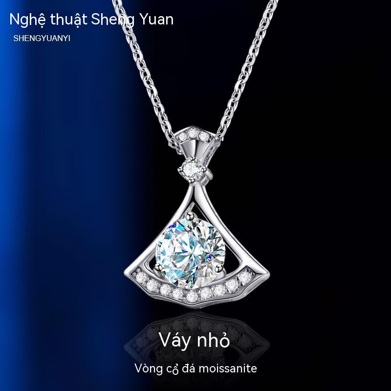 Kim Cương Nhân Tạo Moissanite (5mm) Vòng cổ nữ 925 Sterling Silver Phiên bản Hàn Quốc với Hộp D Màu 1 Carat Với ​​Giấy chứng nhận Nhận dạng