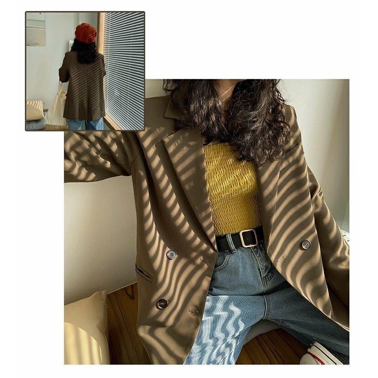 Áo Khoác Vest Dáng Rộng Màu Cà Phê Cỡ Lớn Thời Trang Hàn Quốc Cho Nữ