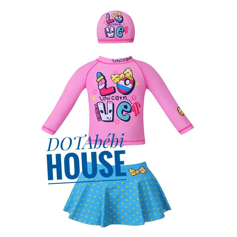 43kg có nón Đồ bơi áo tắm tay dài váy rời Love unicorn size đại cho bé gái SW0240 - DOTAbébi HOUSE