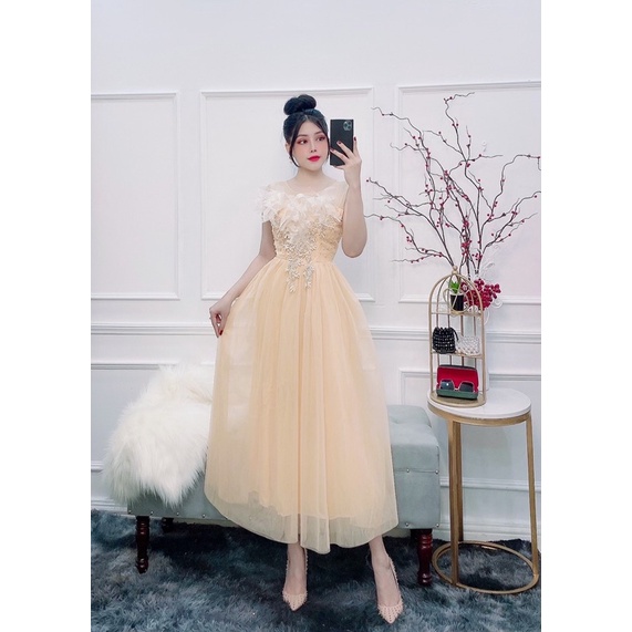 Đầm dự tiệc công chúa phối hoa nổi TRIPBLE T DRESS -size M/L (kèm ảnh/video thật) MS137Y