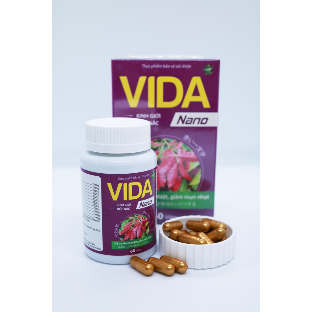 Viên Uống Vida Nano Hỗ Trợ Thanh Nhiệt, Giảm Rôm Xẩy, Mụn Nhọt Hộp 60 viên - Vida Pharma