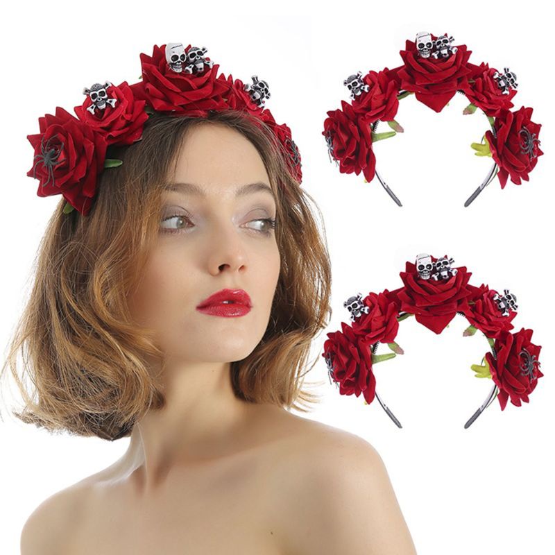 Flgo Băng Đô Nhung Hóa Trang Đầu Lâu Hoa Hồng Nở Trong Ngày Halloween