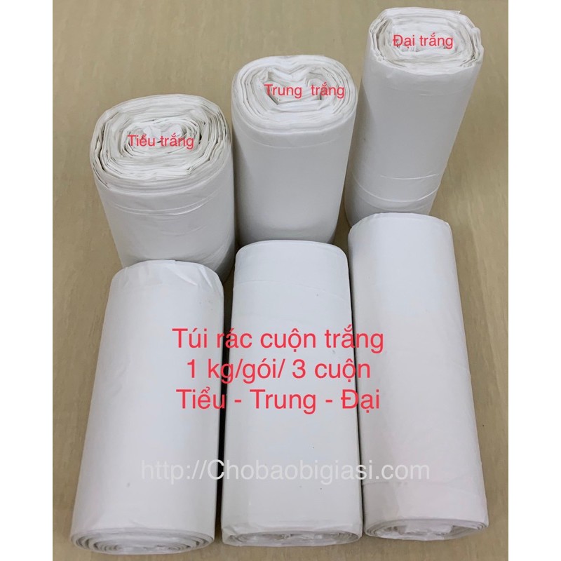 {1kg/size} Túi rác cuộn trắng Tiểu, Trung, Đại, (hàng đẹp)