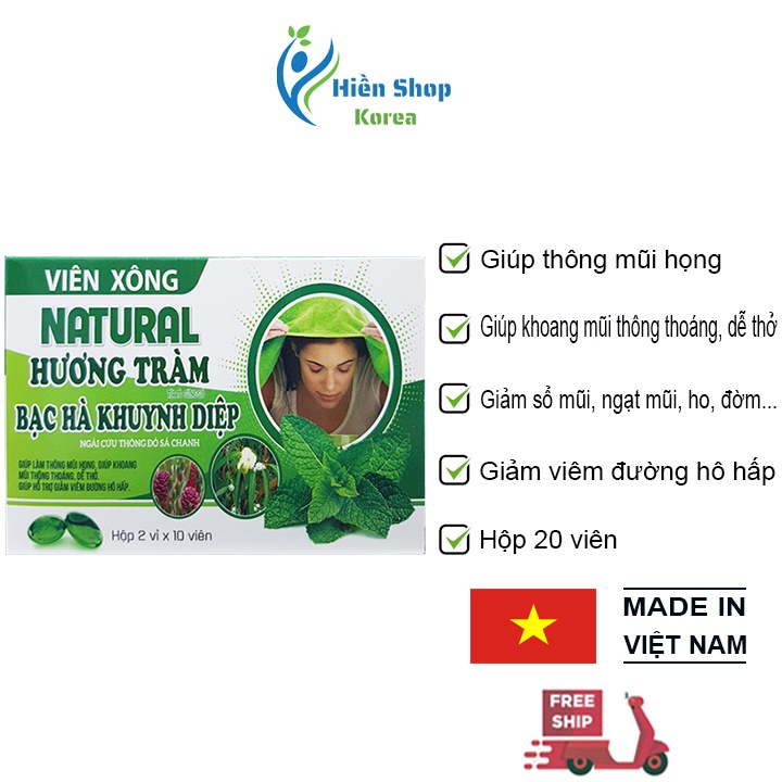 Viên xông Natural hương tràm bạc hà khuynh diệp giúp làm thông mũi họng, giảm viêm đường hô hấp