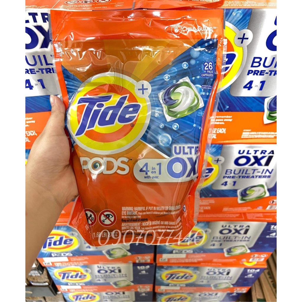 Viên giặt Tide Pods Ultra Oxi 4 trong 1 thùng giấy 104 viên - EDS Hàng Mỹ