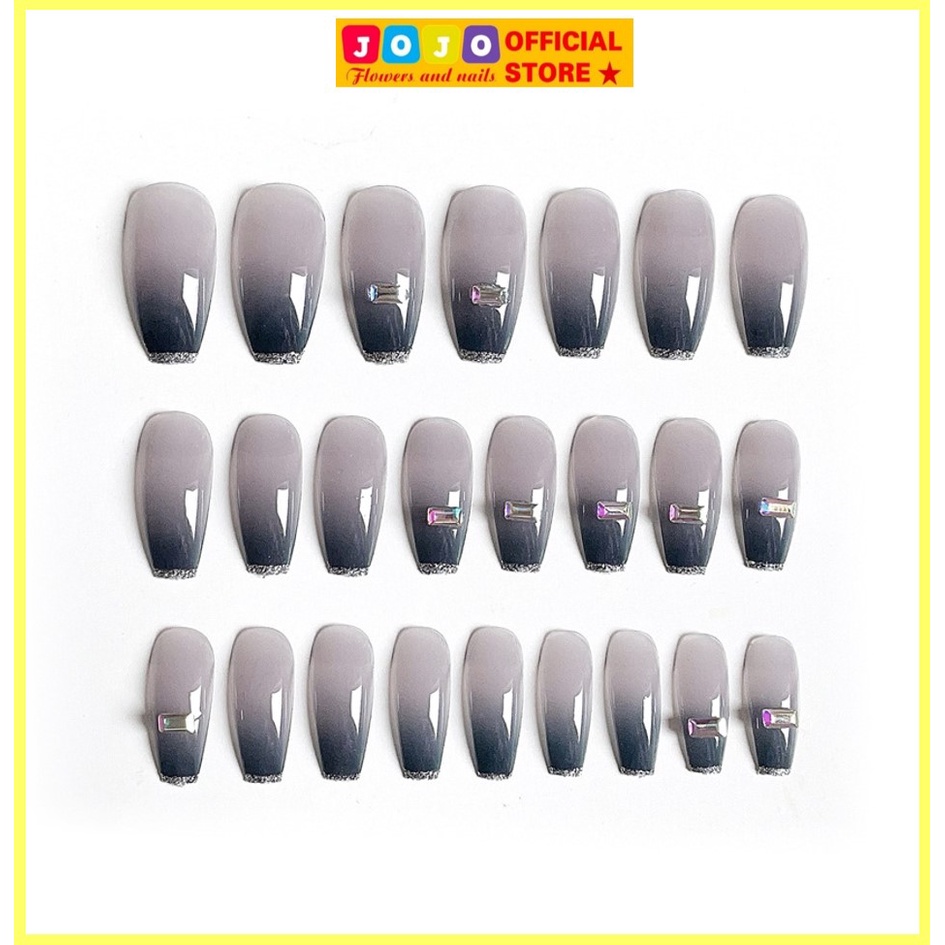 Móng tay giả màu xanh đen đính đá X21 độc đáo, cá tính