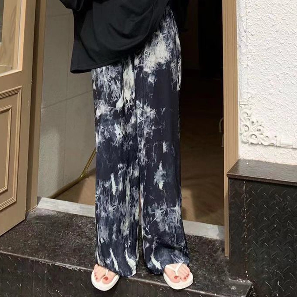 Korean Style Tie Dye Straight Pants Women High Waist Loose Casual Elastic Waist | BigBuy360 - bigbuy360.vn