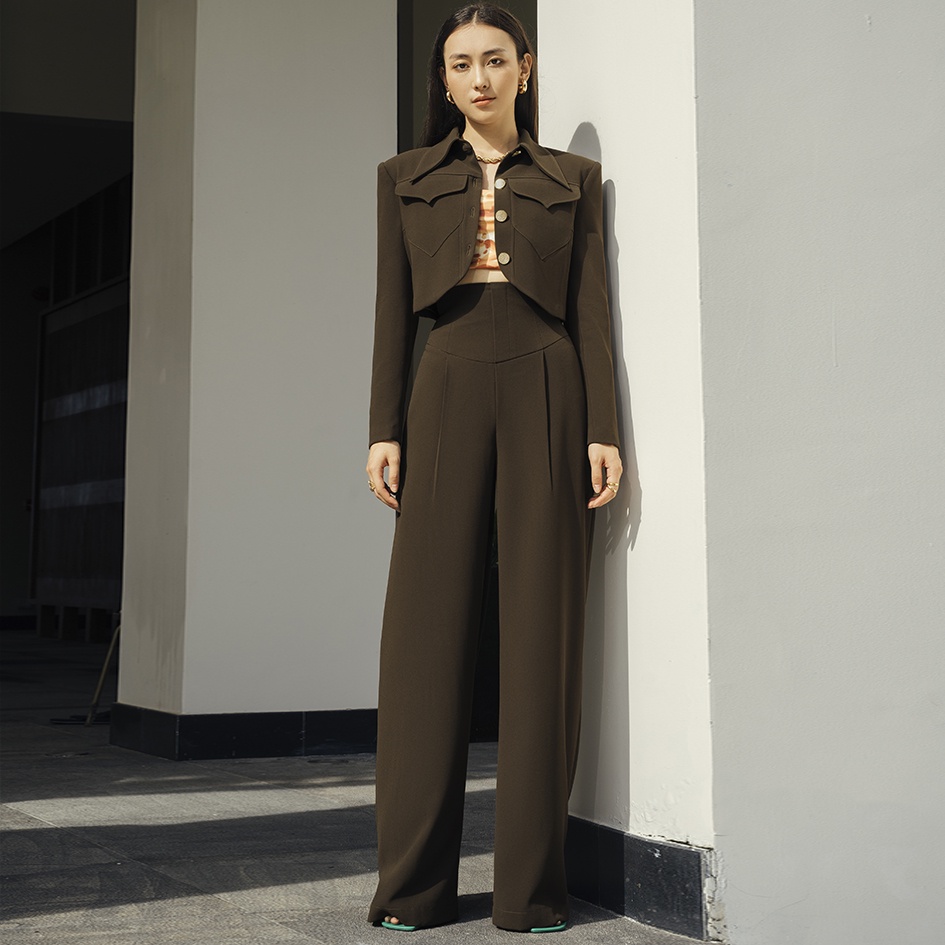 REINA - Croptop Lượn Túi Ôp và Quần Xuông Corset