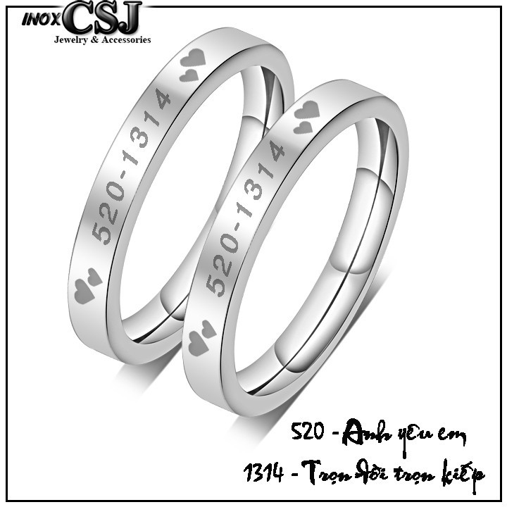 [Bicasa] 02 chiếc nhẫn cặp đôi mật mã tình yêu 520 - 1314 (anh yêu em, trọn đời trọn kiếp) - tặng hộp đựng xinh xắn
