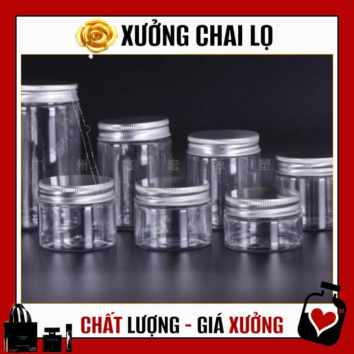 Hủ Đựng Kem ❤ TOP GIÁ RẺ ❤ Hũ nhựa pet Trong Nắp Nhôm 50g 100g 200g 250g đựng mỹ phẩm, thực phẩm, đồ khô, ngũ cốc