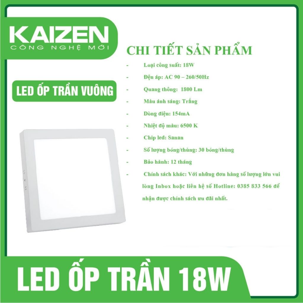 Đèn Led Ốp Trần KAIZEN Thiết Kế Hai Kiểu Dáng Vuông Và Tròn Thanh Lịch, Tiết Kiệm Điện Năng