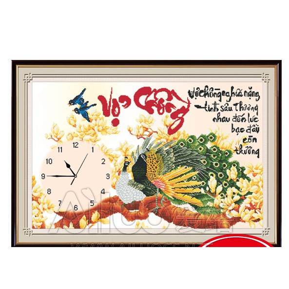 Tranh Thêu chữ thập hình đồng hồ chữ Vợ Chồng  Ailuo 56710