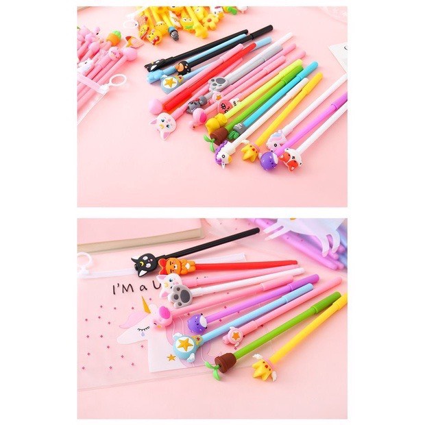 Set 20 bút nước MỰC ĐEN tặng túi zip nhiều hình cute