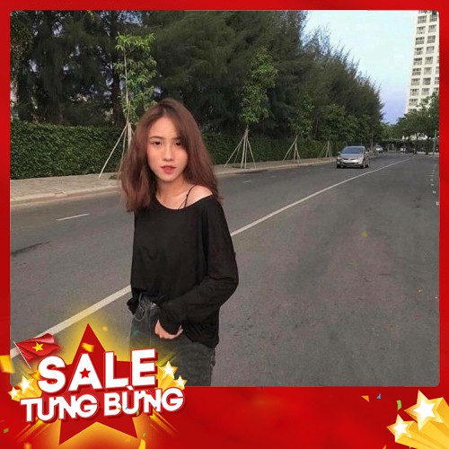 -HÀNG NHẬP KHẨU Áo Thun Xước Lệch Vai Dài tay Nữ 🌸 Áo phông giấy mỏng dáng suông ôm bánh bèo tiểu thư ulzzang sexy HO