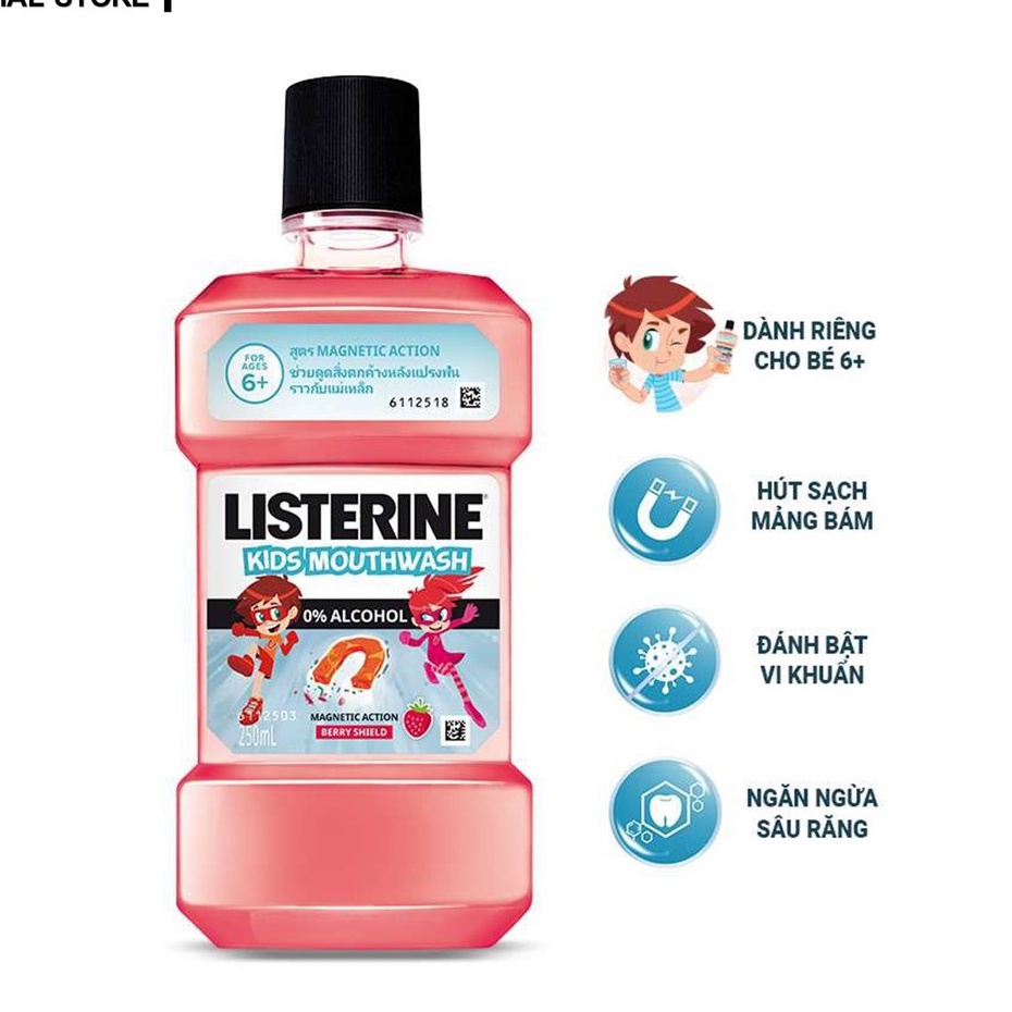 Nước Súc Miệng Listerine Kids Ngừa Sâu Răng Dành Cho Trẻ Em Listerine Kids 0% Alcohol Mouthwash 250ml