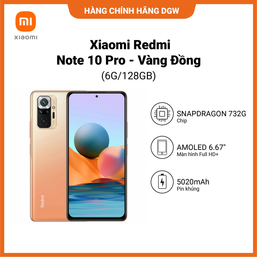 ĐIỆN THOẠI XIAOMI REDMI NOTE 10 PRO | 6.67'' | SNAP732G | 6G | 128GB | 108+8+5+2MP - Hàng chính hãng Digiworld