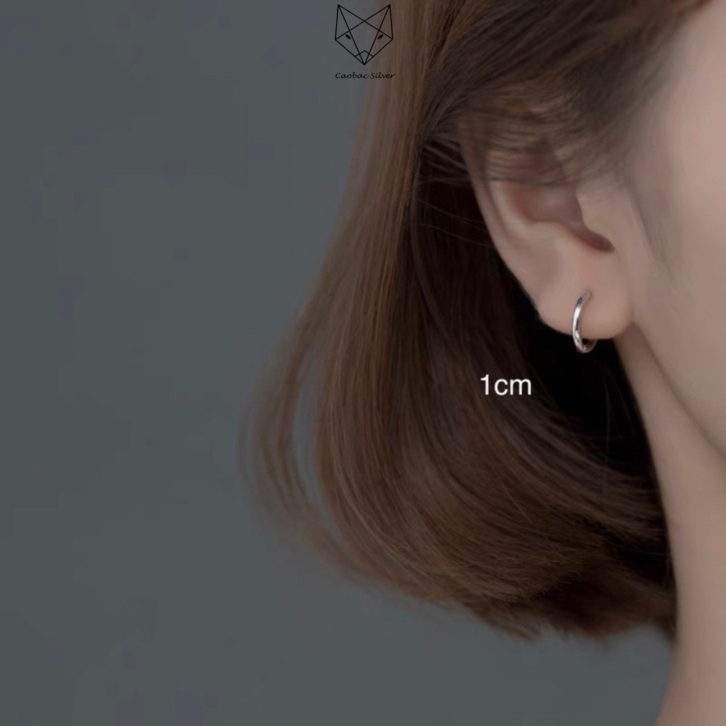 Khuyên Tai Bạc Nữ CaoBac Silver Chất Liệu Bạc Thái Cao Cấp Tròn Trơn Basic 1cm Cá Tính Unisex Độc Đáo