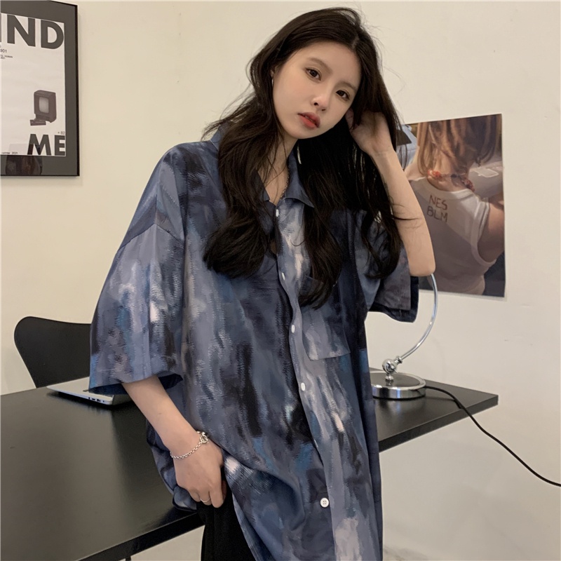 Áo Sơ Mi Tay Ngắn Màu Nhuộm Phong Cách Retro Hàn Quốc