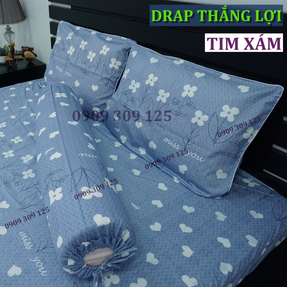 Drap Thắng Lợi, ga giường thoáng mát (chuẩn LOGO) cotton 100% mẫu TIM XÁM