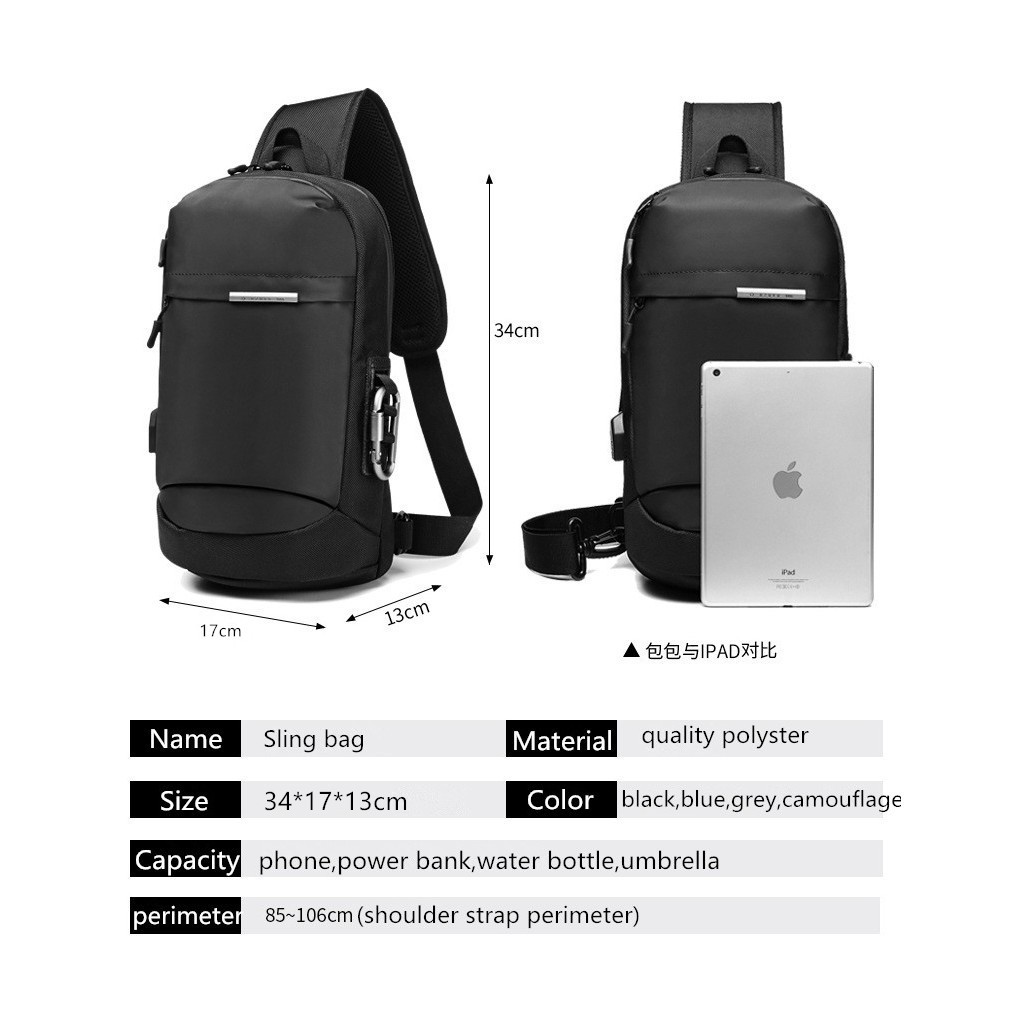 Túi đeo chéo YILIONGDAQI chống trộm có cổng sạc USB thời trang dành cho nam