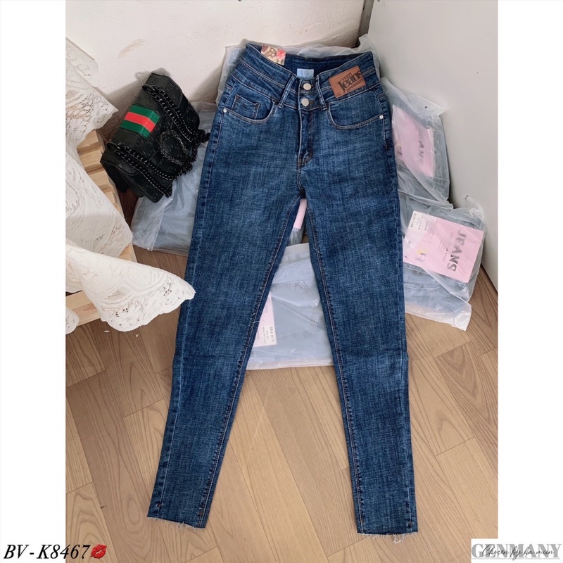 Quần bò ôm trơn cạp cao 2 khuy siêu đẹp. Size S M L